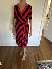 TORY BURCH Peggy Wrap Dress Navy Blue with Stripe Accents Jersey M (Orig. $498)