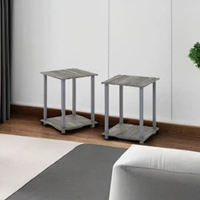 Simplistic Set of 2 End Table French Oak Grey/Grey
