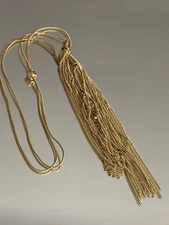 VTG Lariat Y Drop Bolo Necklace with Tassels Gold Plated Retro Modern Minimalist