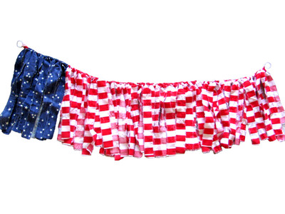 Flag Patriotic Fabric Banner American Stars Stripes Primitive Rag Garland 40''