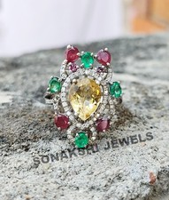 Emerald Ruby Diamond Ring Handmade Design Citrine Gemstone Ring
