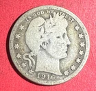 1916D US Barber SILVER Quarter "Denver" Mint! VG! Old US Coin!