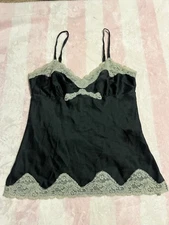 Express Design Studio Silk Blend Lace Camisole Tank Top Black Scalloped HemY2K M