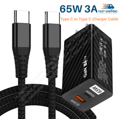 65W GaN PD QC USB Type C Fast Wall Charger Adapter For MacBook iPhone 15 Samsung