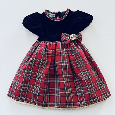 vintage toddler christmas dress Youngland 4T Girl Holiday Red Black Plaid Party The bodice features soft