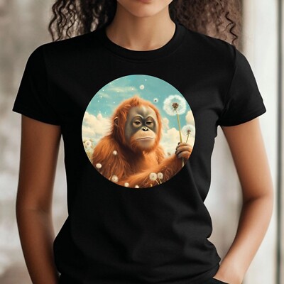 T-Shirt Frauen Orang Utan mit Löwenzahn Motiv Baumwolle Größe XS bis 3XL