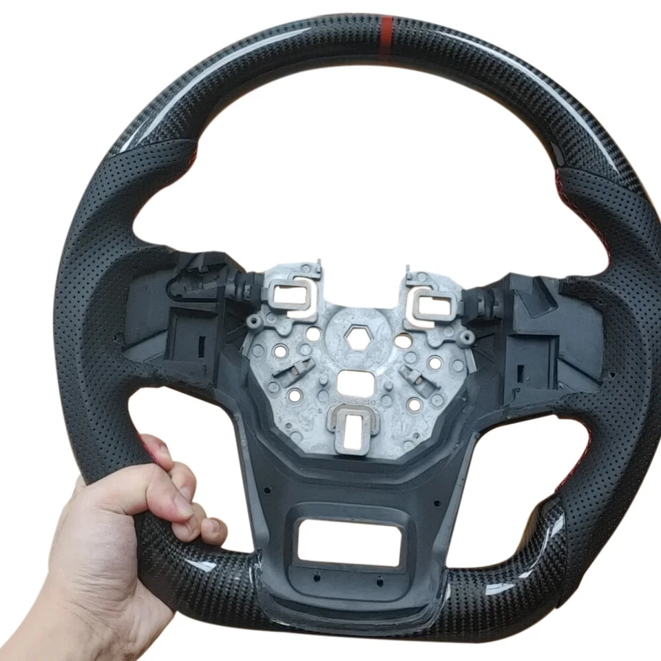 For Ford Bronco 21-24 Carbon Fiber Flat Sport Perforated Leather Steering Wheel - Image 3 of 4