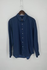 Robert Graham Men  s Large Blue Stripe Button Front Dress Shirt Flip Cuffs Cotton