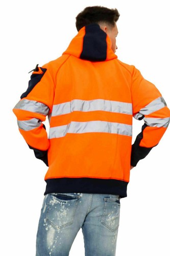 Hombres HiViz Alta Visibilidad Chaqueta Sudadera con Capucha Trabajo 3 Cremallera Sudadera con Capucha Top Polar - Imagen 19 de 21