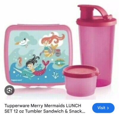 Tupperware Playful  Mermaid Lunch Sets-Sandwich-Snack Cup & Tumbler-NEW