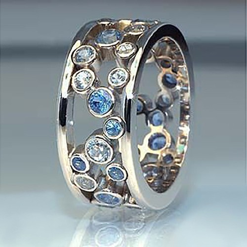 925 Silver Rings Women Fashion Round Cut Cubic Zirconia Wedding Rings Size 6-10 - Picture 4 of 5