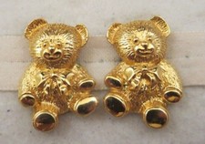 Large Figural Teddy Bear Pierced Earrings Textured Gold Tone 1 1/8" x 3/4"
