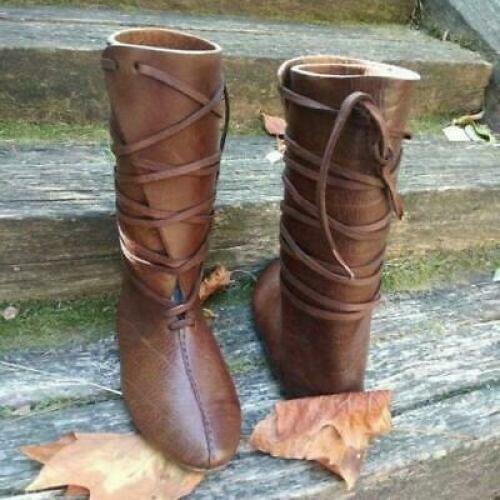 Botas vikingas medievales de cuero para hombre recreación informal cosplay bota de escenario