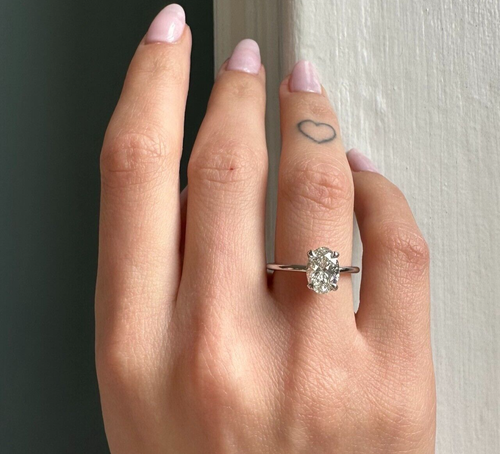 Oval Diamond Ring F VS1 IGI Certified Solitaire 2.5 CT Labcreated 14K White Gold