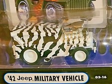1942 MILITARY JEEP '42 WHITE TIGER STRIPE MUSCLE MACHINES 1/64 03-16 FADED PKG