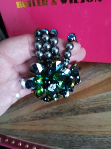Butler & Wilson Green Aurora Borealis Flower Stretch Bracelet & Crystal Boxed - Picture 22 of 24