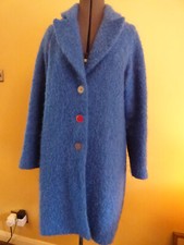 Avoca The Mill Blue Bouclé Mohair Wool Lined Button Up Coat Size '3' C14-16 Vgc