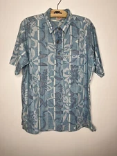 Vtg Barefoot In Paradise Mens Shirt Blue Pullover SS 1/4 Button Reverse Print XL