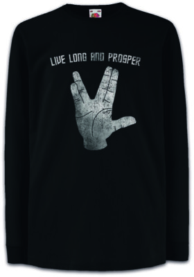 LIVE LONG AND PROSPER II Kinder Langarm T-Shirt Star Spock Trek Vulcan Salute