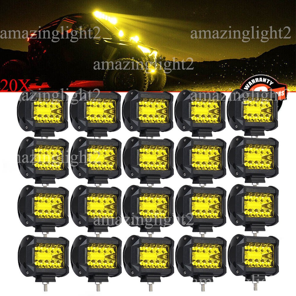 4-Inch Amber LED Light Bar – Work Spot Flood Combo Offroad Fog Lamp For SUV, UTV, Truck, ATV (3500K, Waterproof)