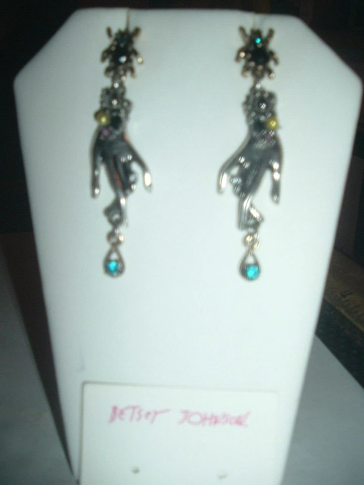 Жуки, жемчуг Серебряный руки висячий драгоценный камень Betsey Johnson пирсинг серьги новый с Ярлыками - Изображение 3 из 4