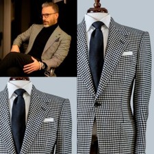 Black and White Houndstooth Men's Blazer Business Modern Casual Party Tuxedos