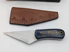 Custom Handmade D2 Steel Blade 6" Kiridashi Knife With Blue Wood Handle & Sheath