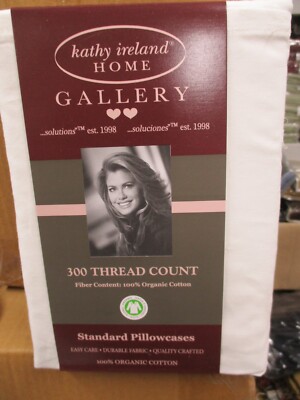 KATHY IRELAND 300 Thread Count Organic 100% Cotton STD PILLOW CASES PURE WHITE