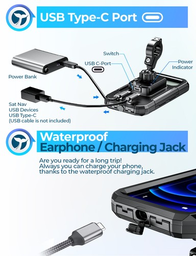 Chargeur de téléphone étanche moto Orcas Qi Charge rapide sans fil Royaume-Uni - Photo 5 sur 8