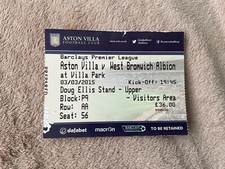 Aston Villa v West Bromwich Albion. March 2015. Ticket.