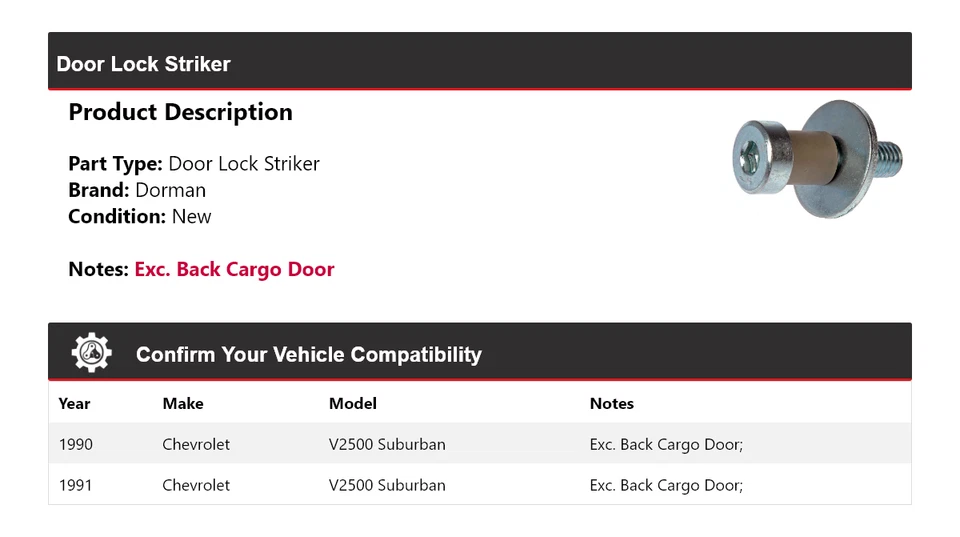 For 1990-1991 Chevrolet V2500 Suburban Dorman Door Lock Striker - Image 2 of 4