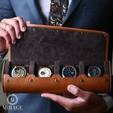 Leather Watch Roll Travel Case Leather Watch Case for Men Mirage Watch Roll Gift