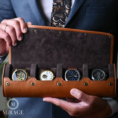 Leather Watch Roll Travel Case Leather Watch Case for Men