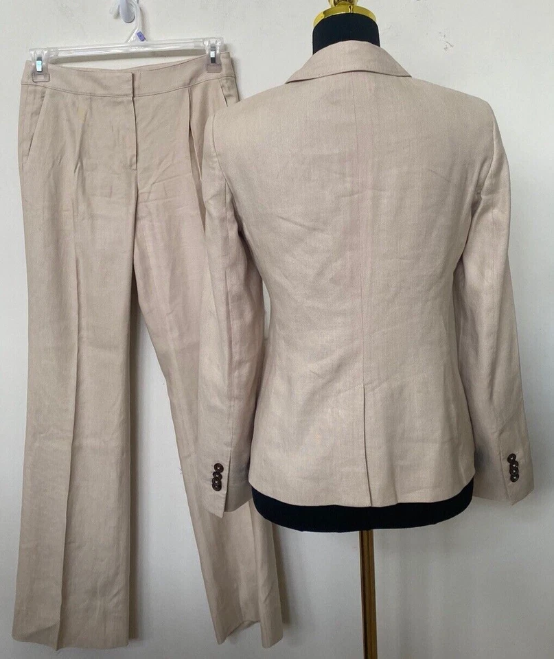 Brooks Brothers Women’s Beige Linen Blend 2 PC Pant Suit Size 2 EUC! Retail $348 - Image 3 of 4