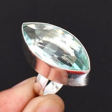 Natural Aquamarine Gemstone 925 Sterling Silver Unisex Ring Jewelry SR-18