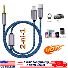 2 in 1 Type-C iOS to 3.5mm AUX Audio Cord Cable For iPhone 17 16 15 14 13 12 11