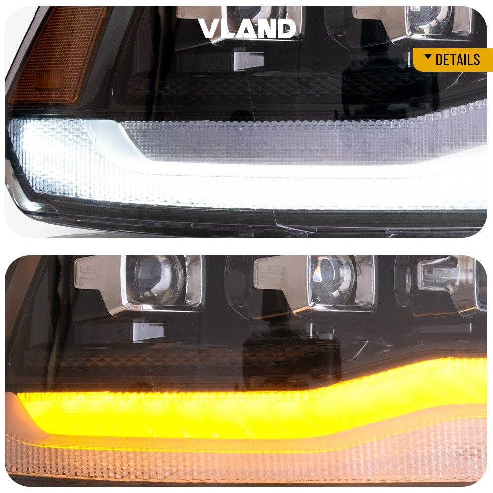 VLAND LED Projector Headlights For 2009-2018 Dodge RAM 1500 2500 3500 Blue DRL