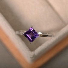 1.50 Ct Princess Cut Natural Amethyst Wedding Ring 925 Sterling Silver Size 5