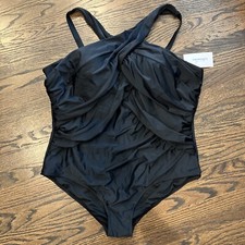 Swimsuits For All Women's Plus Size Black Criss Cross One-Piece Swim Tank 28