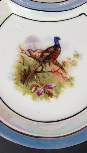 Vintage German lite Blue Luster Ware Tea Cup & Serving Tray w/ Pheasant Artwork - Picture 11 of 12