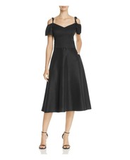 NWT Betsey Johnson Cold Shoulder Self Tie Tea Length Dress 4K098 BLACK US 2