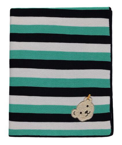 Knit blanket baby blanket blanket cuddly blanket Steiff bear green blue 80 x 100 cm - Picture 1 of 2