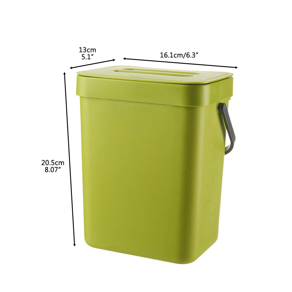 (Green)3L Kitchen Waste Bin With Lid Flip Top Design Portable Handle PP