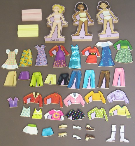 Wooden Dress Up Dolls Magnetic Clothes 