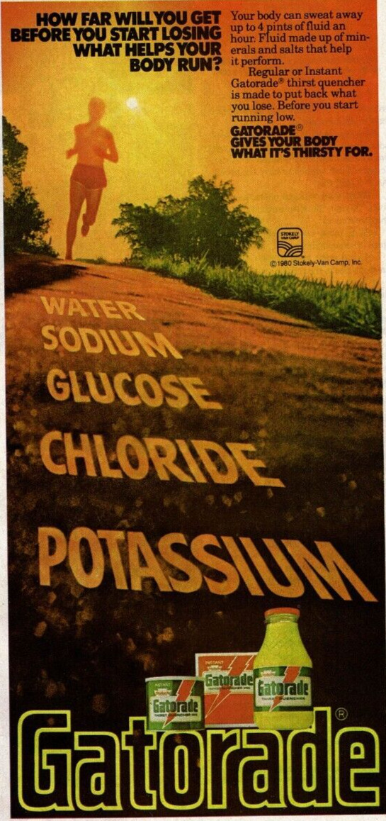 1981 Vintage Print Ad Gatorade Runner How Far Will You Get Water Sodium Glucose