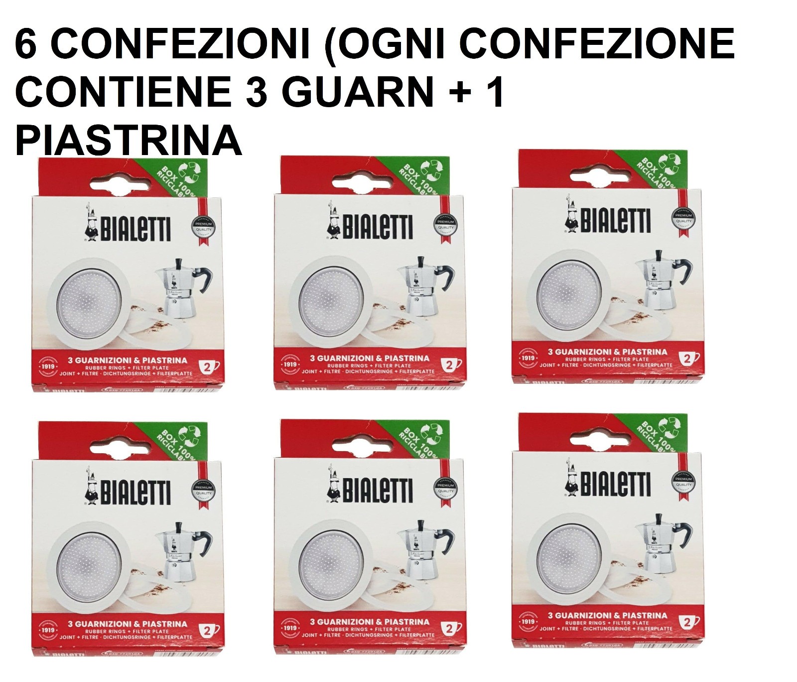 6 CONFEZIONI GUARNIZIONI RICAMBIO X CAFFETTIERA MOKA 2 TAZZE BIALETTI ORIGINALE
