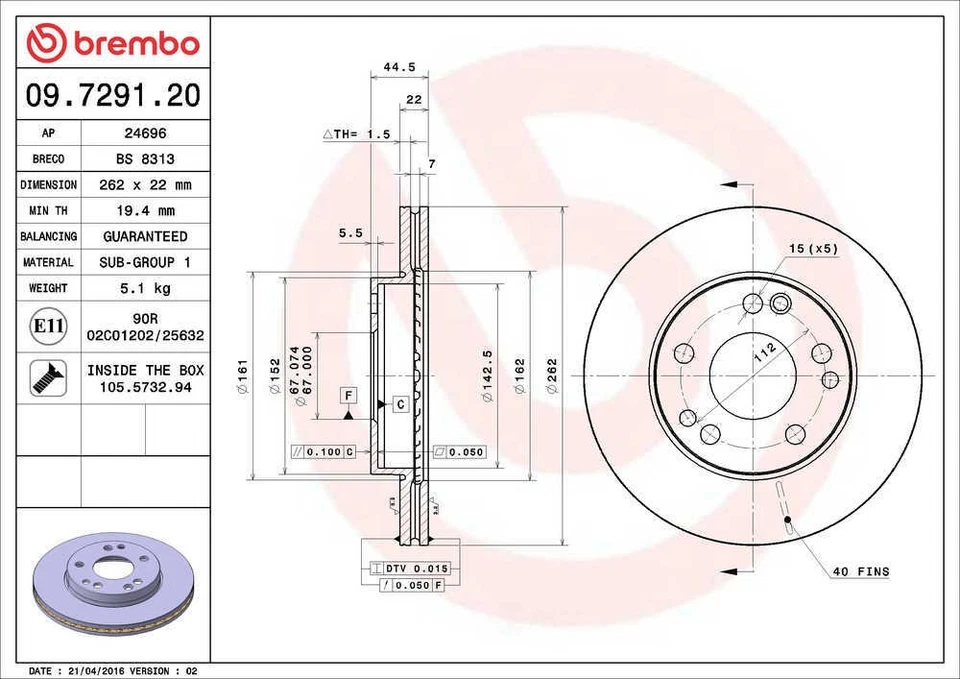 Disc Brake Rotor fits 1987-1993 Mercedes-Benz 190E 190D BREMBO NORTH AMERICA - Image 2 of 4