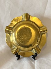 Vintage Solid Brass Ashtray Scalloped Edge Heavy 10.5cm Circular Trinket Dish