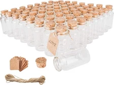 64PCS 30ml Cork Stoppers Glass Bottles, Small Jars With Personalized Label Tags 