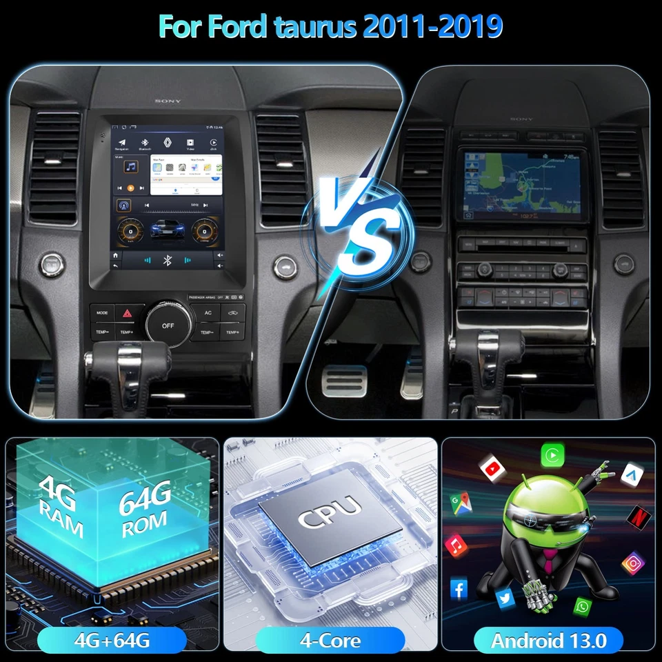 Fit Ford Taurus 2013-2019 Android Radio Carplay Wifi Gps BT Car Stereo Head Unit - Image 3 of 4